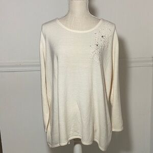 Covington Cream Colored Women's Sweater With Beading Size 24-26W (Plus)